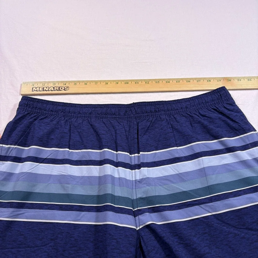 Kirkland Signature Mens Swim‎ Shorts XXL Blue Stripe Elastic Waist Pockets